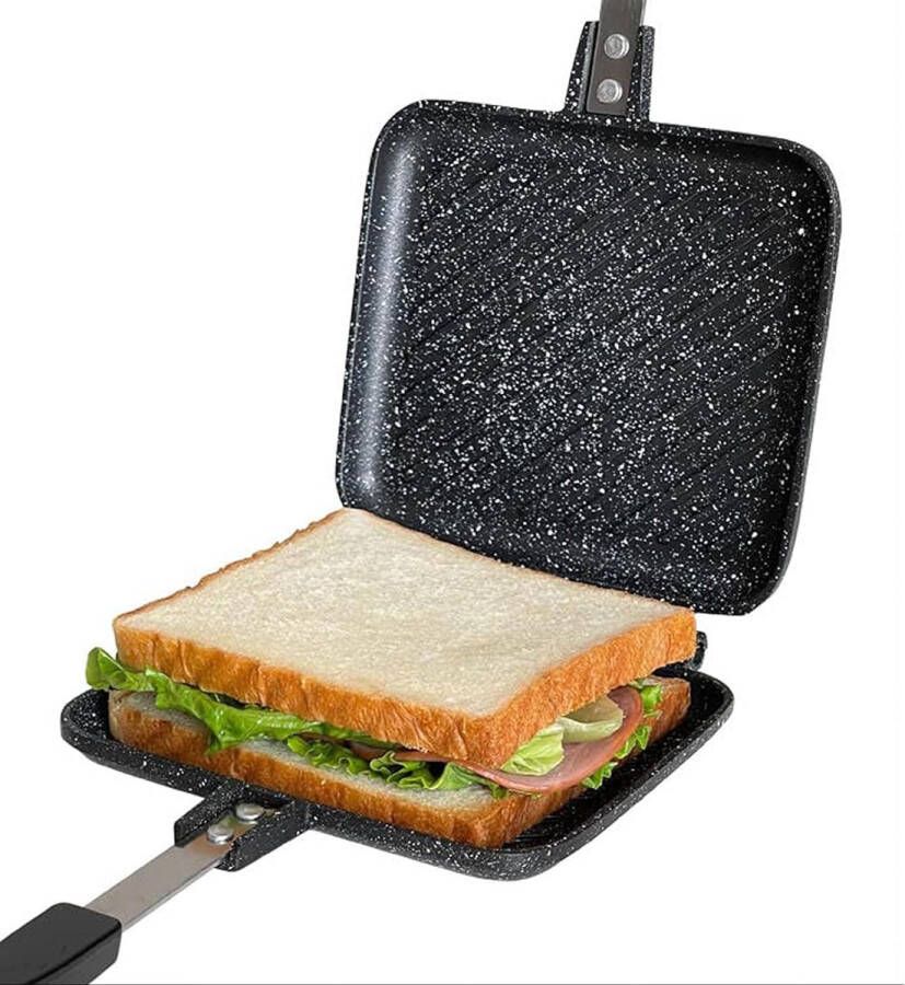 Dubbelzijdige braadpan vierkante ontbijtpan met keper-design anti-aanbaklaag aluminiumlegering braadpan camping broodrooster sandwichmaker voor ontbijt camping outdoor