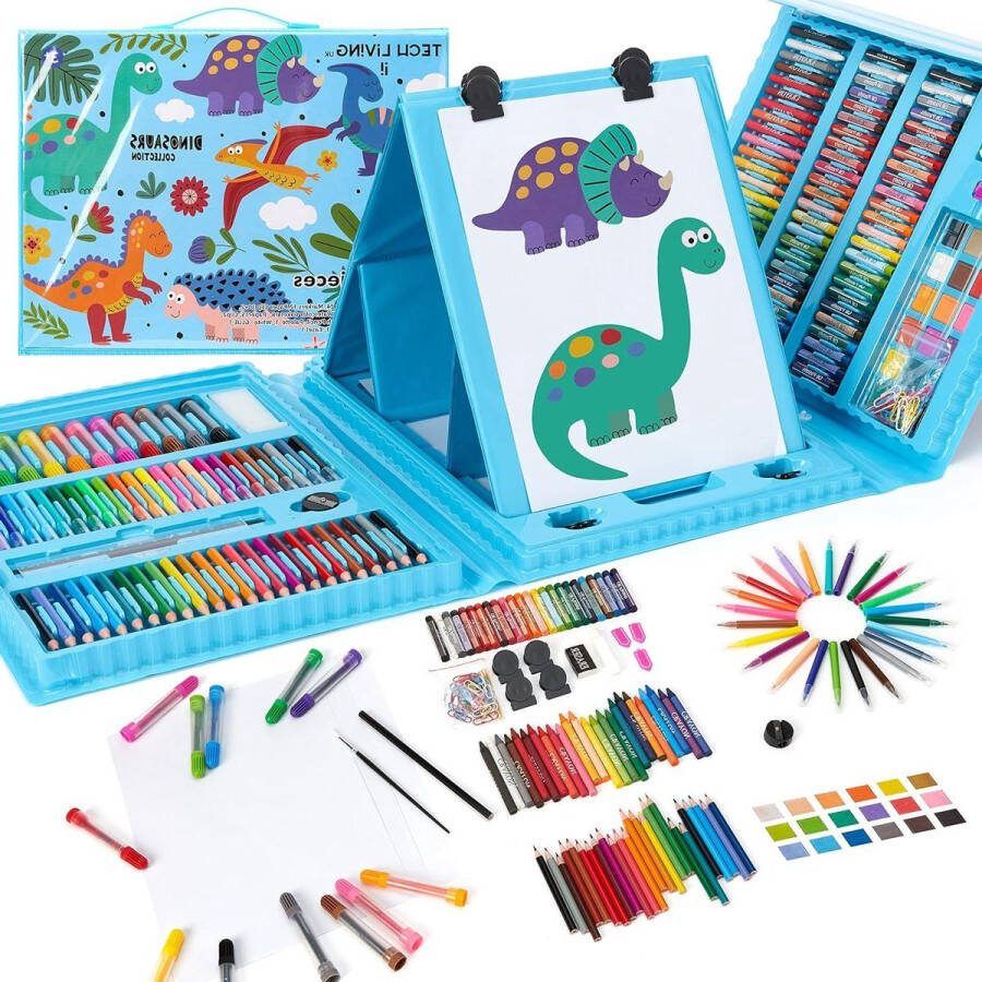 Dubbelzijdige driepotige schildersezel set Dinosaurus thema voor jongens Inclusief oliepastels kleurpotloden en aquarelpennen Tekendoos