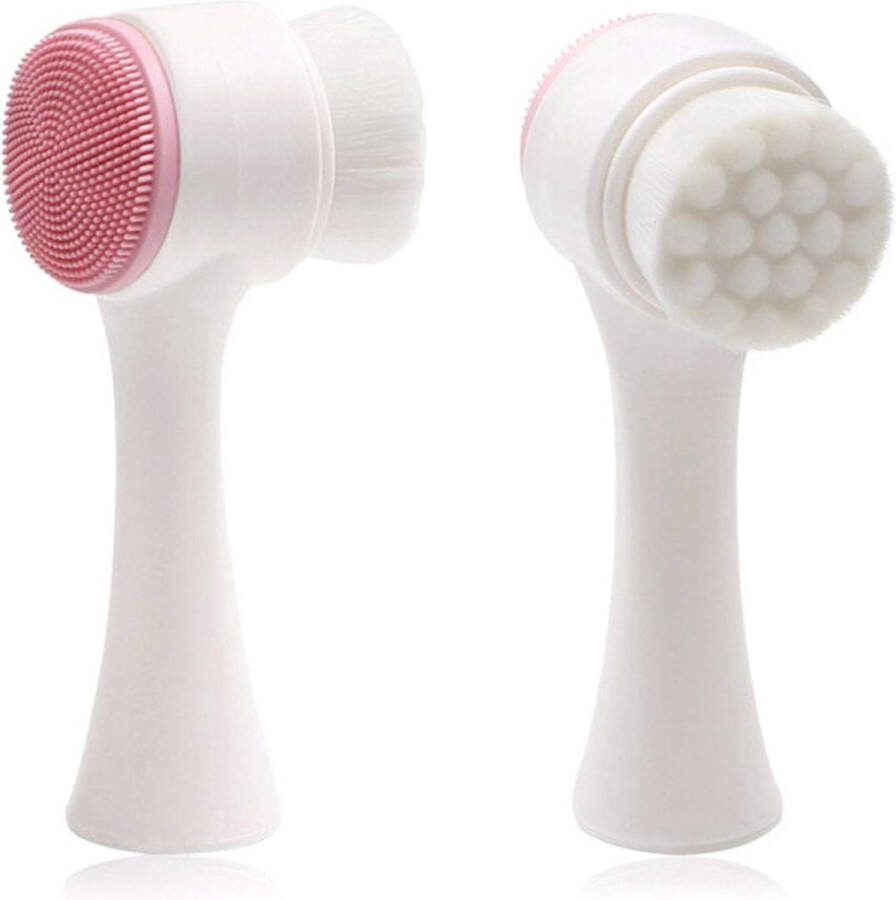 Dubbelzijdige Gezichtsborstel Roze Siliconen en Zachte Fiber Facial Massage Skin Cleanser Gezichtsreinigingsborstel Massage Deep Clean