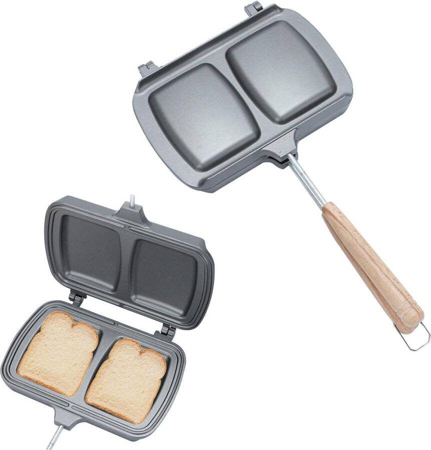Dubbelzijdige koekenpan grillpan met handvat antiaanbaklaag toastpan voor gas houtskoolbarbecues