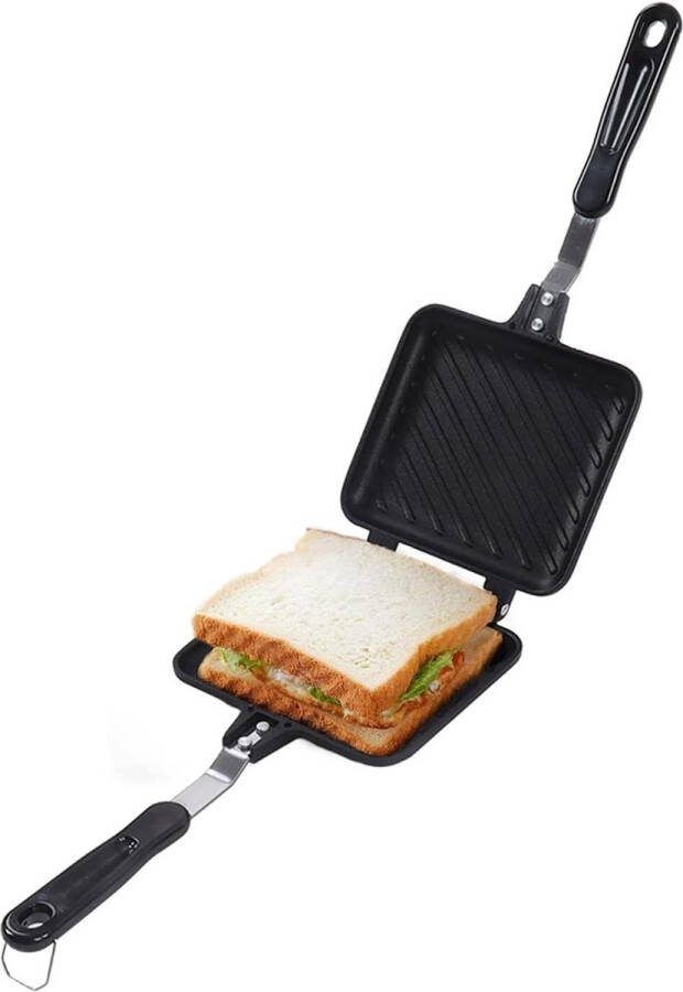 Dubbelzijdige toastpan kookplaat paninimaker aluminium camping sandwichmaker platte bodem paninisnack ontbijt