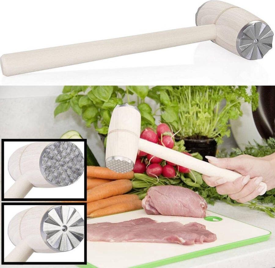 Kesper Dubbelzijdige Vleeshamer FSC beukenhout Hamer om Vlees Mals te maken Metalen kop Vleespletter Vleesklopper Lengte 32 cm