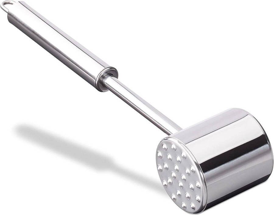 Dubbelzijdige vleeshamer van RVS 28 cm lang vaatwasserbestendig vleesvermalser voor steak en schnitzel zilver