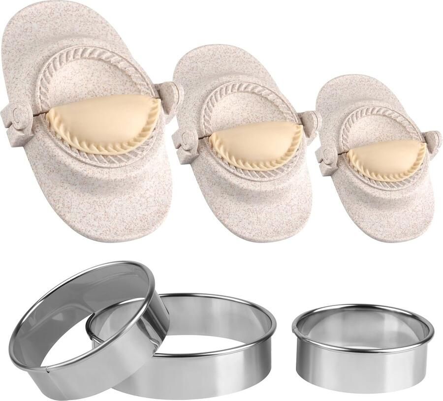 Dumpling Maker & Empanadas Maker Set met ronde deegsnijder [3 maten] Ravioli Maker Voedselveilig Wonton Potsticker Pierogi & Gyoza Maker Klein 7 cm Medium 8 cm Groot 11 cm