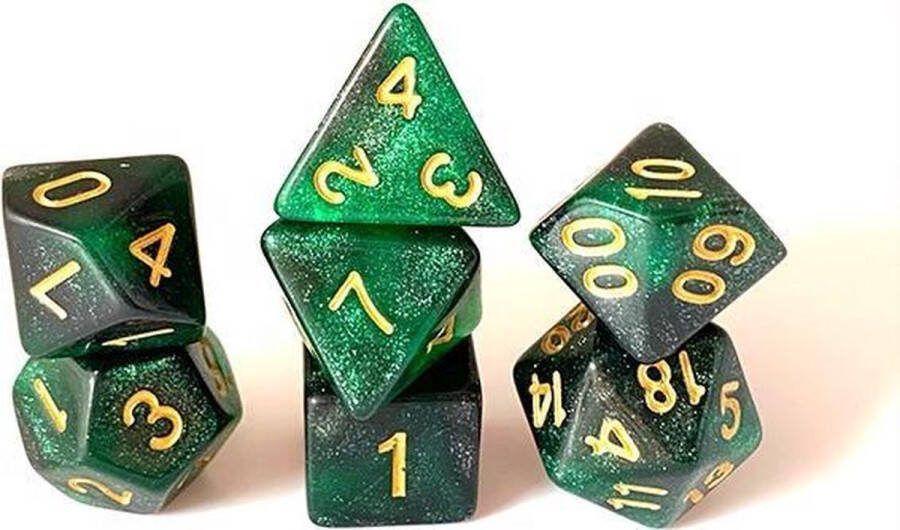Dungeon Dice Plastic Polydice Dobbelstenen Set Van 7 Stuks Galaxy Green Voor D&D En Andere Rollenspellen Plastic Dobbelstenen Set Voor Dungeons And Dragons