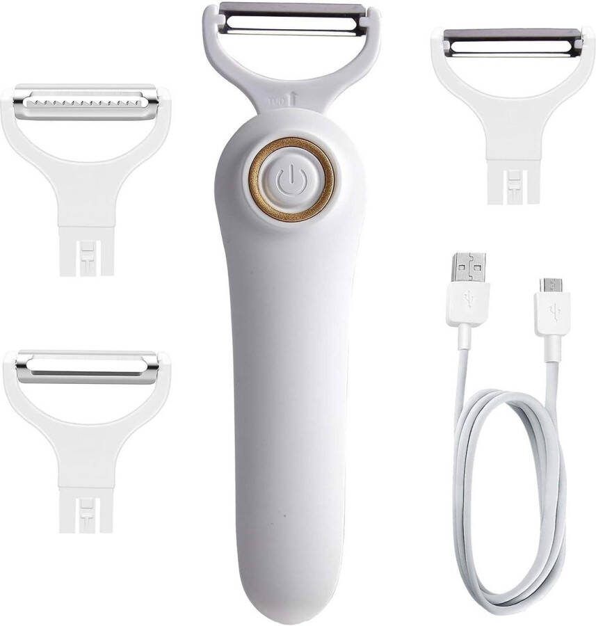 Dunschiller Groenten en Fruit Elektrisch Handheld USB Oplaadbaar 3 Roestvrijstalen Snijkoppen