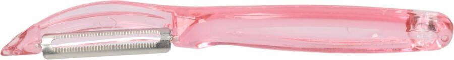 Dunschiller transparant roze pink aardappelschiller pastel met ophangoog en ontpitter aspergeschiller schiller schilmes schilmesje