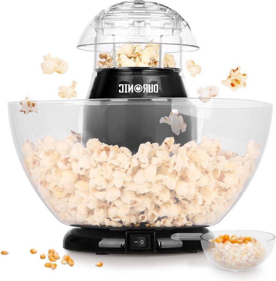 Duronic 1200 Watt Hetelucht Popcorn Maker Gezonde Olie-vrije Popcorn Popcornmachine met Maatbeker en Serveerkom Zwart popcorn bowl