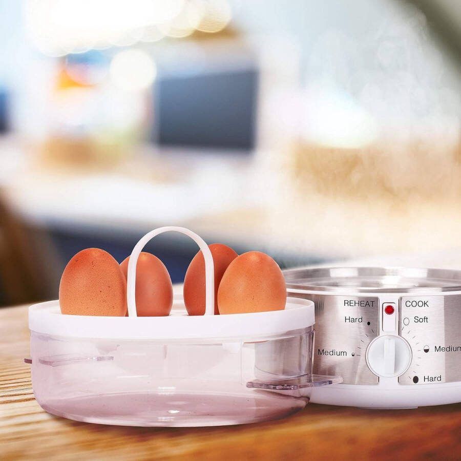 Duronic EB35 Eierkoker 7 eieren koken 350 W Stomer met Alarm & Timer Zachtgekookt Halfzacht Hardgekookt Eierprikker Maatbeker Water Roestvrij Staal Eierkoker