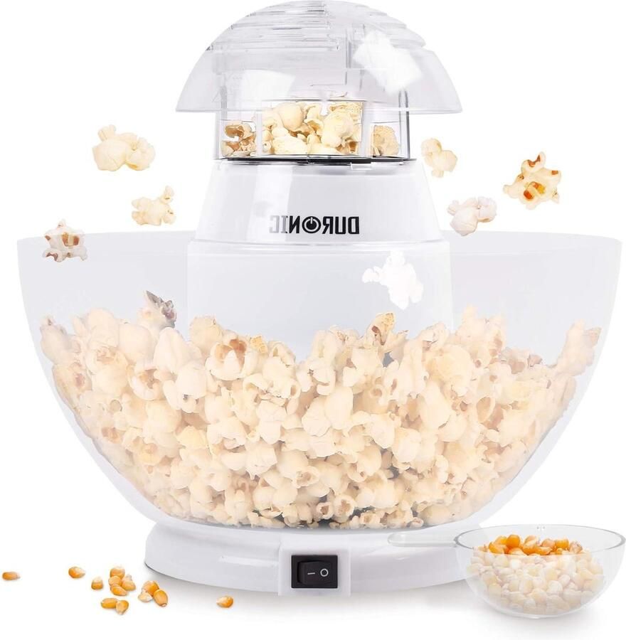Duronic POP50 WE Popcornmachine 1200 Watt Hetelucht Gezonde Popcorn Maker Weinig Calorieën Serveerkom Wit popcorn bowl