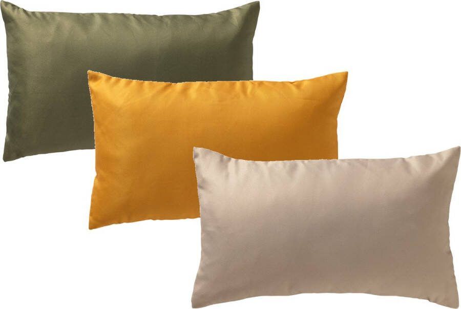 Dutch Decor set van 3 sierkussens Beige Olijfgroen Goudgeel 30x50 cm