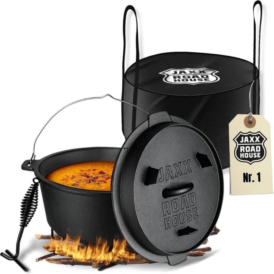 Dutch Oven Set met toebehoren 9 liter merk BBQ grillpan voor open vuur gas kookbarbecue oven en alle verwarmde ovens incl. inductie met deksellifter onderzetter tas