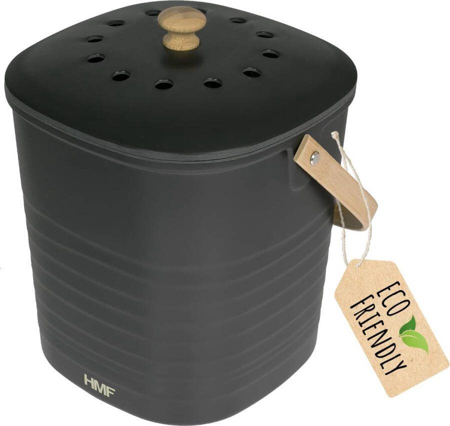 Duurzame bio-afvalemmer keuken geurdichte compostemmer met deksel 6 liter zwart