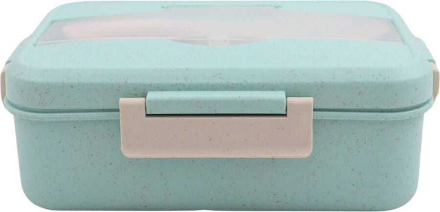 Duurzame Blauwe Bentobox met Serviesvak Bentobox van Gerecycled Plastic Kunststof Lunchbox Bentobox volwassenen Bentoboxen Bentobox kinderen Handige bentobox met lepel en vork! Broodtrommel van gerecycled materiaal