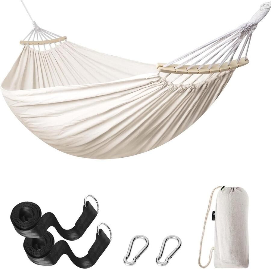 Duurzame hangmat met gebogen houten stang en draagtas Voor tuin terras strand