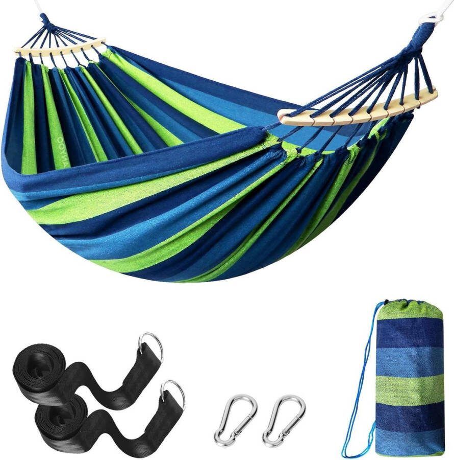Duurzame hangmat voor de tuin draagbare hangmat met houten stang comfortabele hangmat met riemaccessoires draagtas voor binnen en buiten gebruik terras tuin strand