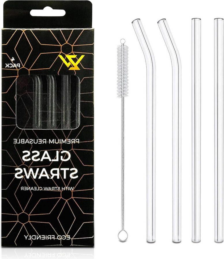 Duurzame herbruikbare rietjes ideaal voor smoothies cocktails en meer (set van 2 rechte en 2 gebogen rietjes) Glazen rietjes