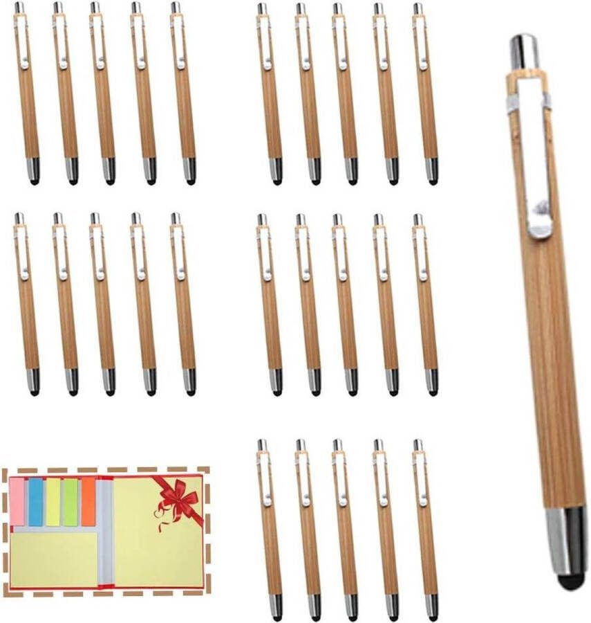 Duurzame houten balpen set 25 stuks bamboe touchpen hoogwaardig afgewerkt