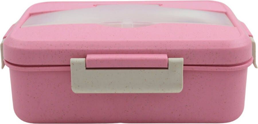 Duurzame Roze Bentobox met Serviesvak Bentobox van Gerecycled Plastic Kunststof Lunchbox Bentobox volwassenen Bentoboxen Bentobox kinderen Handige bentobox met lepel en vork! Broodtrommel van gerecycled materiaal