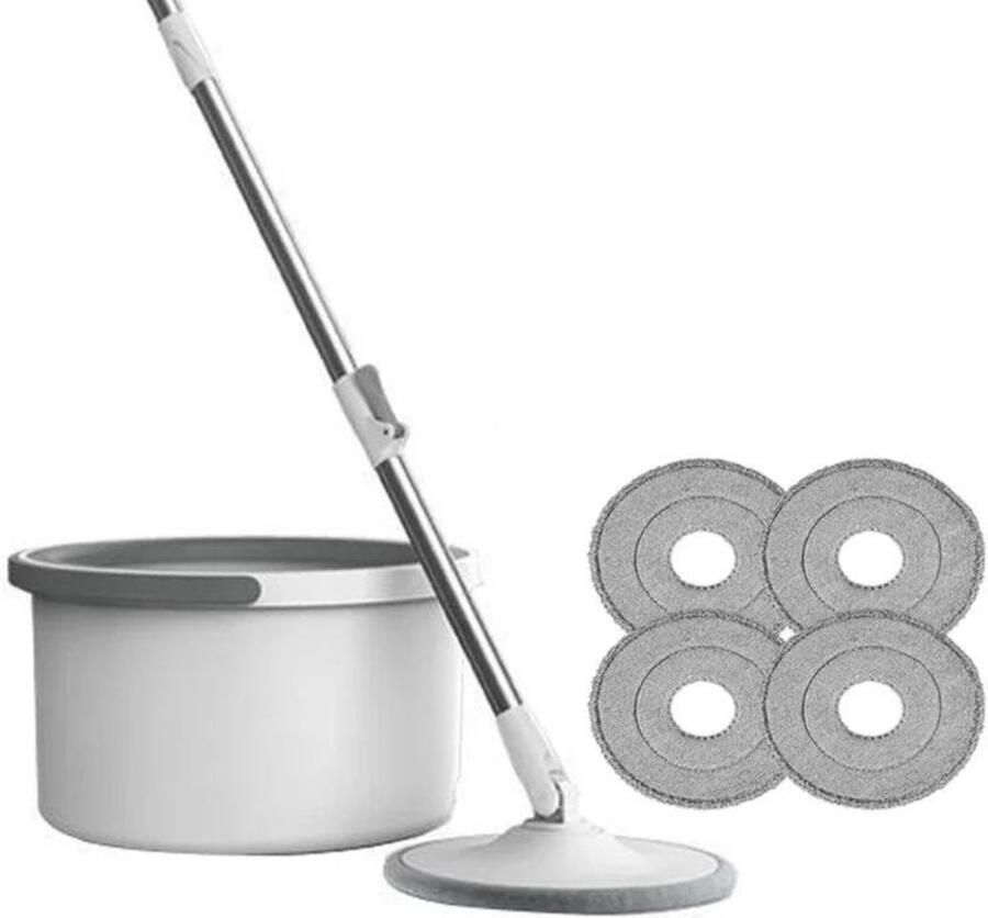 Dweil 2-IN-1 Dwijl En Emmer Intrekbare Mop Dweilsysteem Dweilset & Vloerwissers Inclusief 4 Dweildoeken Set Grijs