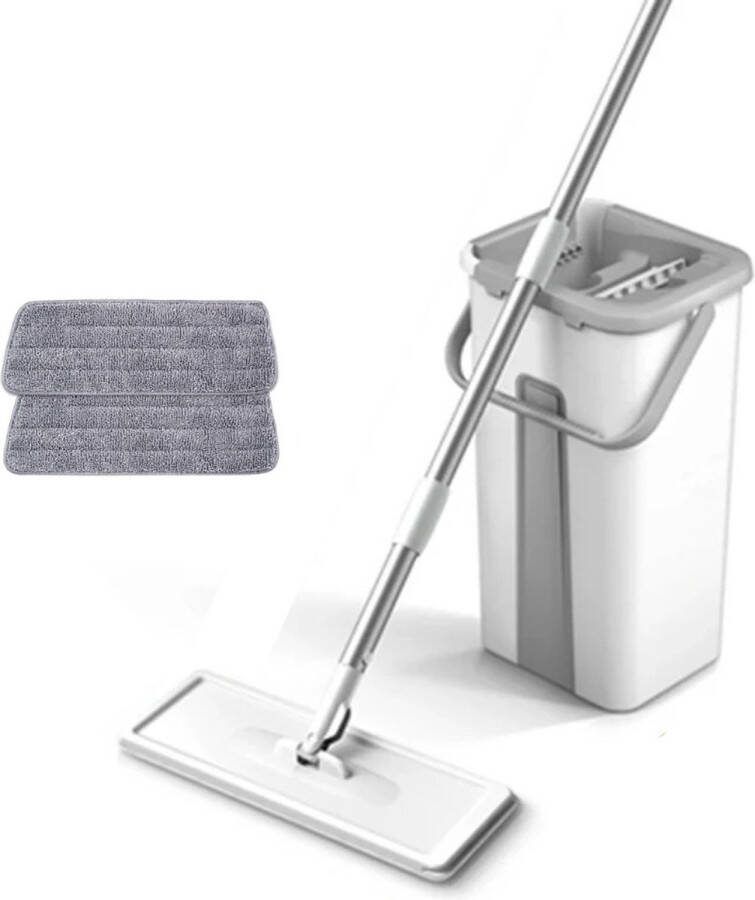 Dweil 5-IN-1 Dwijl En Emmer Mop Dweilsysteem Dweilset & Vloerwissers Inclusief 2 Dweildoeken Set Wit