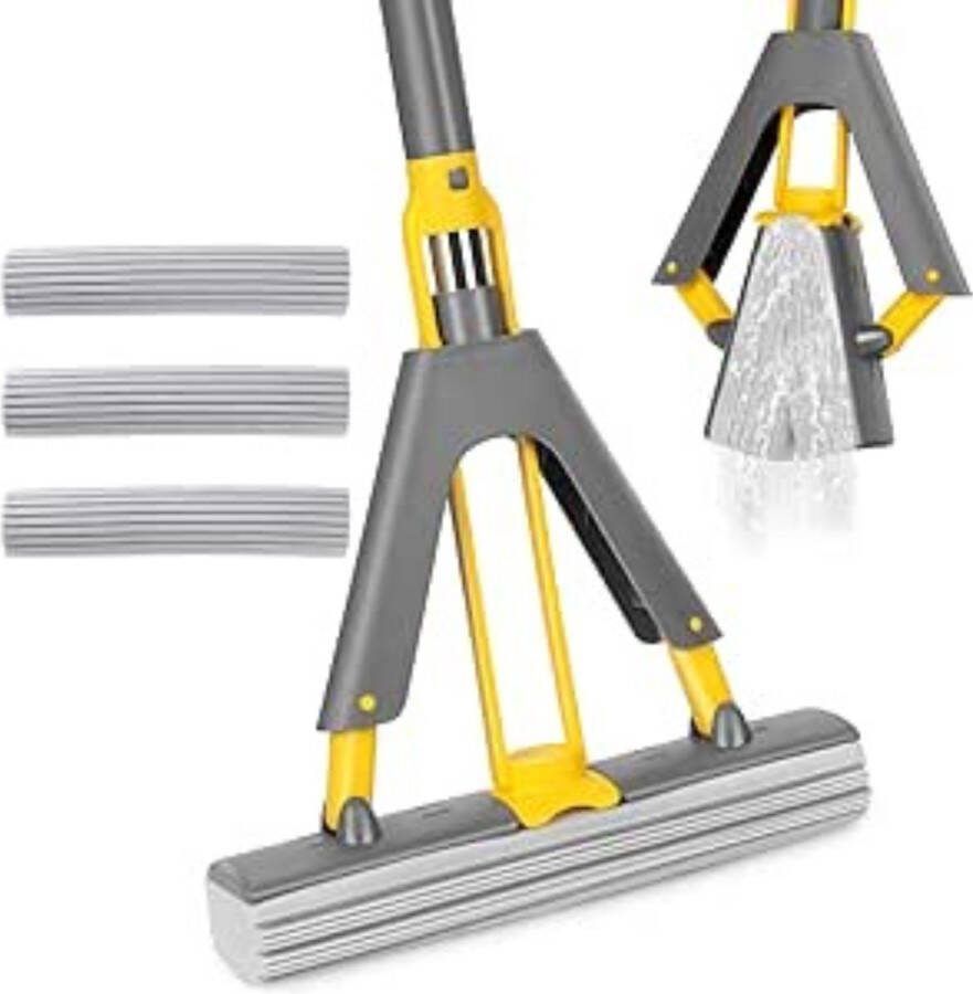 Dweil Dweilsysteem Vloerdweil Microvezeldweil 2 in 1 Mop Grijs+Geel