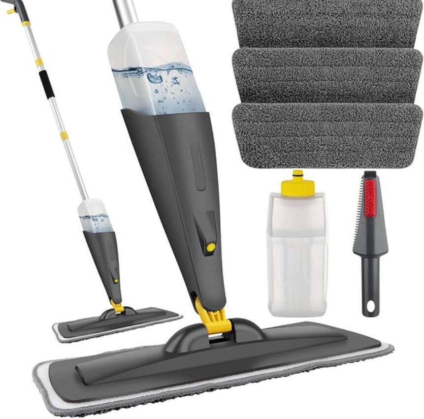Dweil Dweilsysteem Vloerdweil Microvezeldweil Sproeifunctie 2 in 1 Mop Grijs + Geel 550 Ml