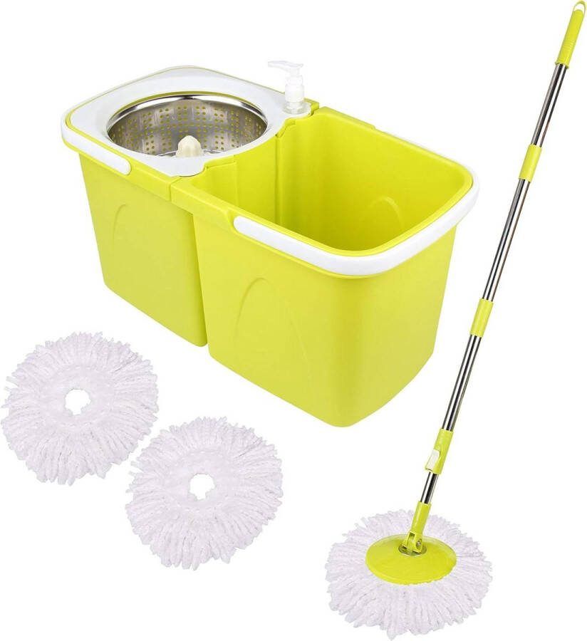 Dweilmop en emmersets 2 aparte stapelbare emmers met 2 Microfiber Mop Heads 360 graden Spinnable Verstelbare Hoogte Telescopische Handvat