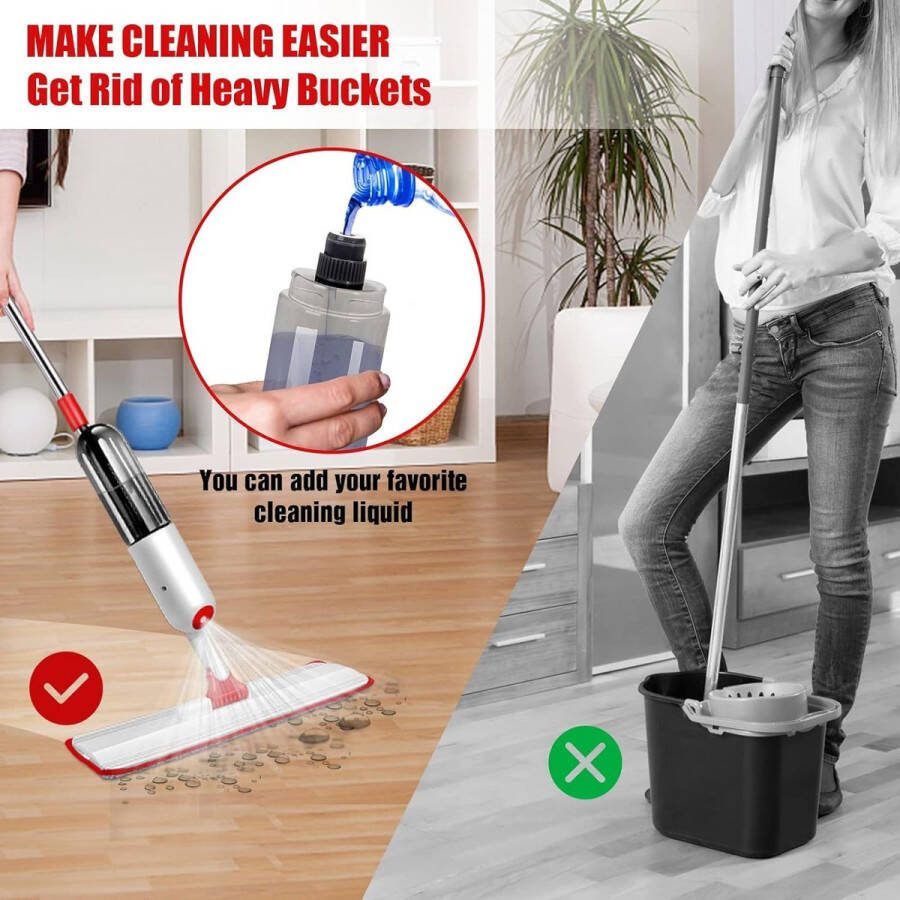 Dweilmop met Sproeifunctie Vloerwisser met 500 ml Waterreservoir en 5 Microvezel Dweilpads Spray Mop voor Snelle Reiniging van Hardhout Marmer Laminaat Tegelvloer