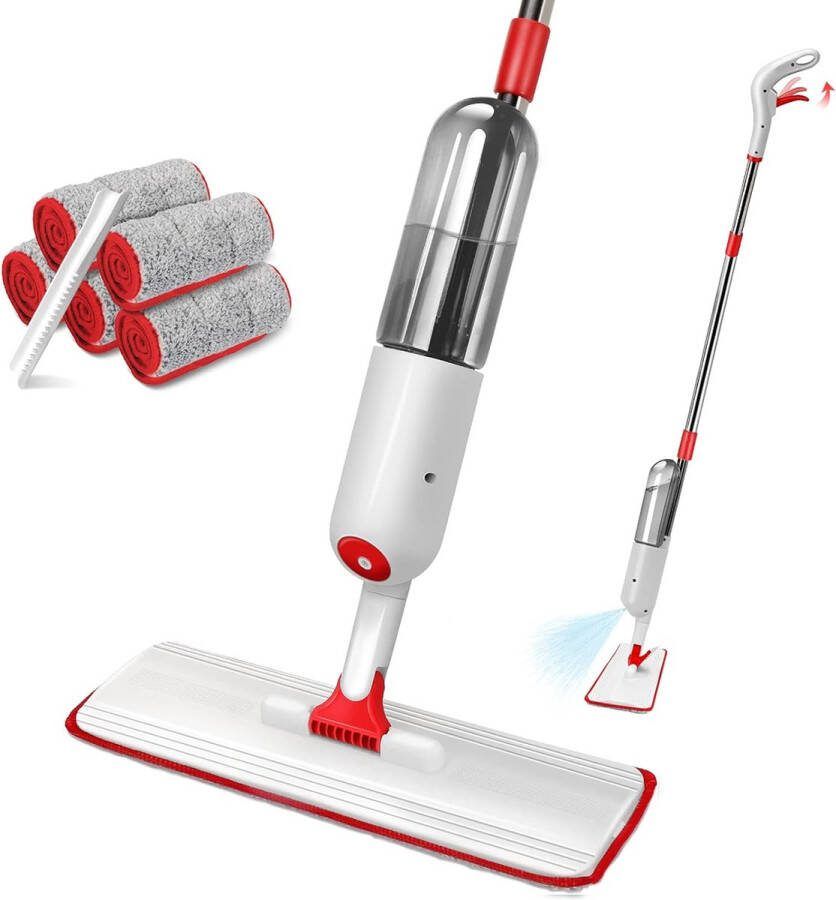 Dweilmop met sproeifunctie vloerwisser met 500 ml waterreservoir en 5 microvezel dweilpads sproeiwisser mop voor snelle reiniging van hardhout marmer laminaat tegelvloer