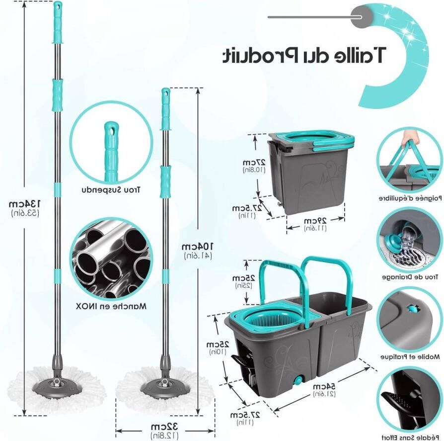 Dweilmop Set met Emmer Twee-kameremmer Voetpedaal Design Roestvrijstalen Handgreep 6 Dweilkoppen mop and bucket set