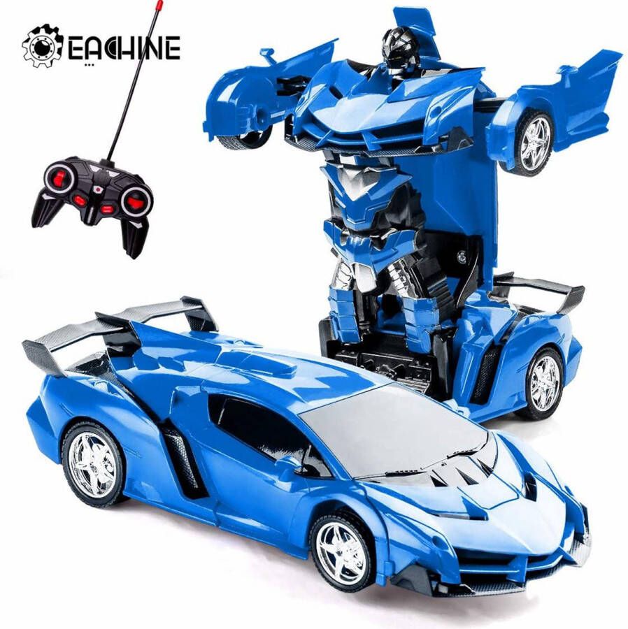 Eachine-1:18 RC transformerende auto robot 2 in 1 Afstand Bestuurbare Auto Speelgoed Auto-LED-verlichting & geluiden-Blauw