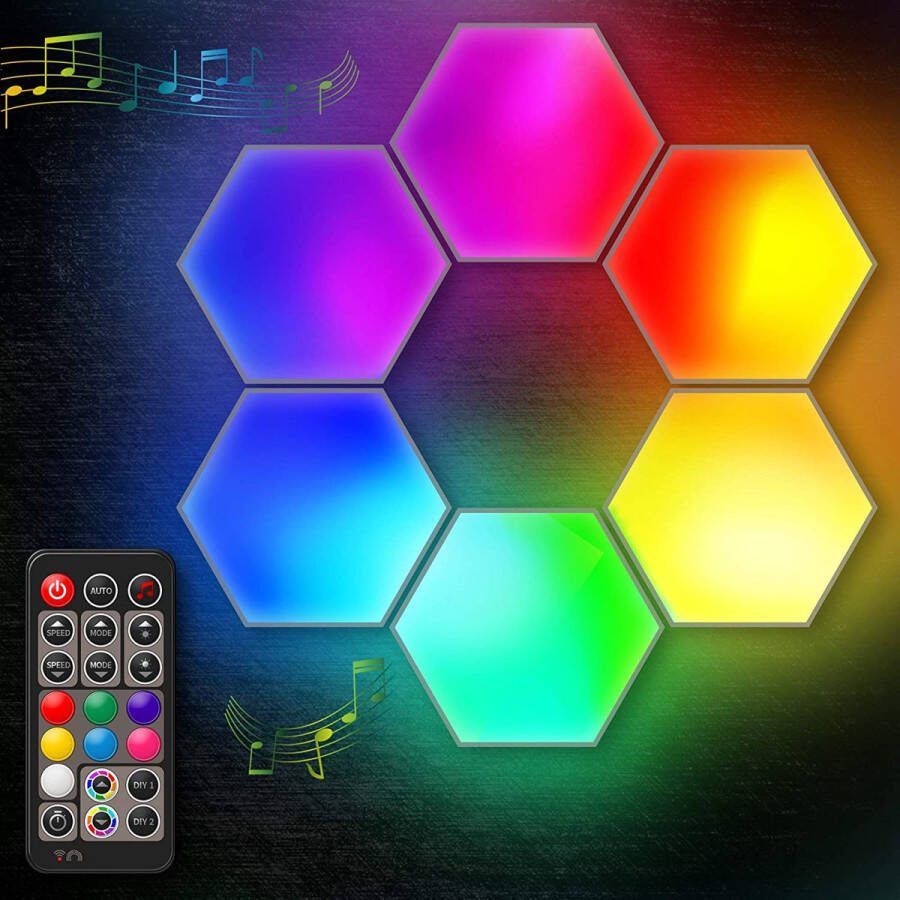 Easielife Hexagon LED Verlichting RGB Wandverlichting 6 Hexagon Panelen Smart LED Wandlamp Sfeerverlichting