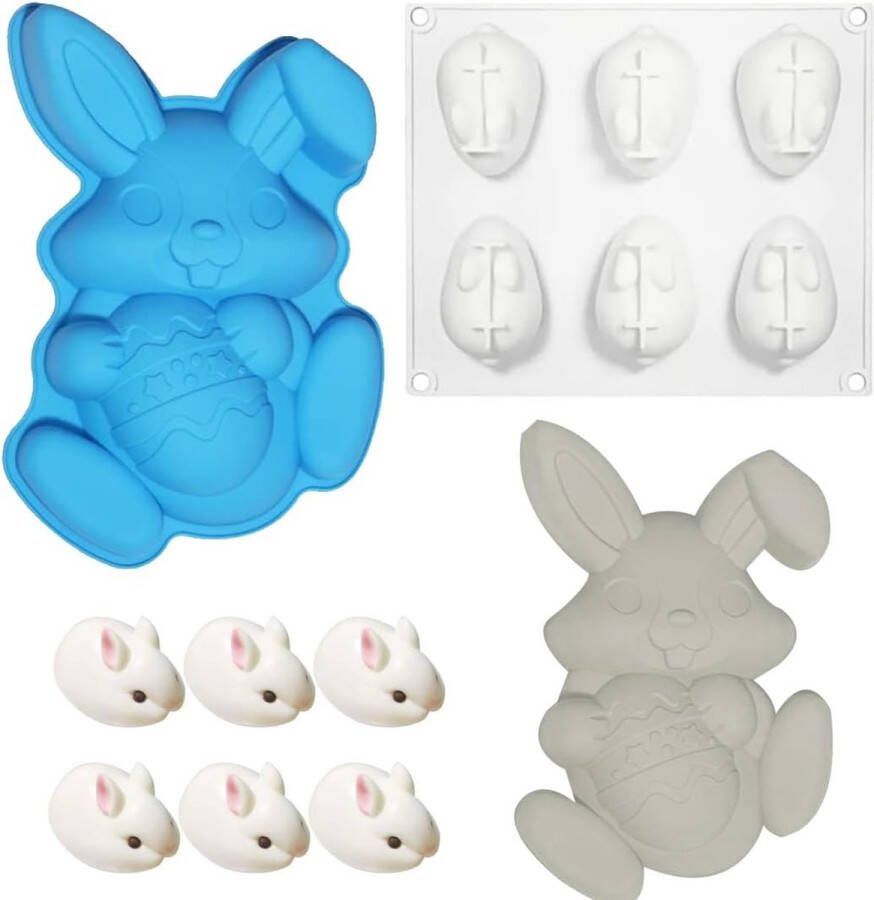Easter Bunny Konijn Egg Mold 2 stuks siliconen vorm voor paaseieren blauwe konijn cakevorm konijnvorm voor het maken van chocolade cake koekjes snoep gelei (blauw)