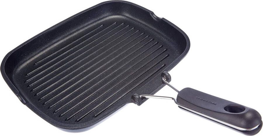 Easy Grill Rechthoekige gecoate grillpan van gegoten aluminium 24 x 32 cm meteorie-resistium-coating opvouwbare handgreep van bakeliet schenktuit eenvoudig te reinigen