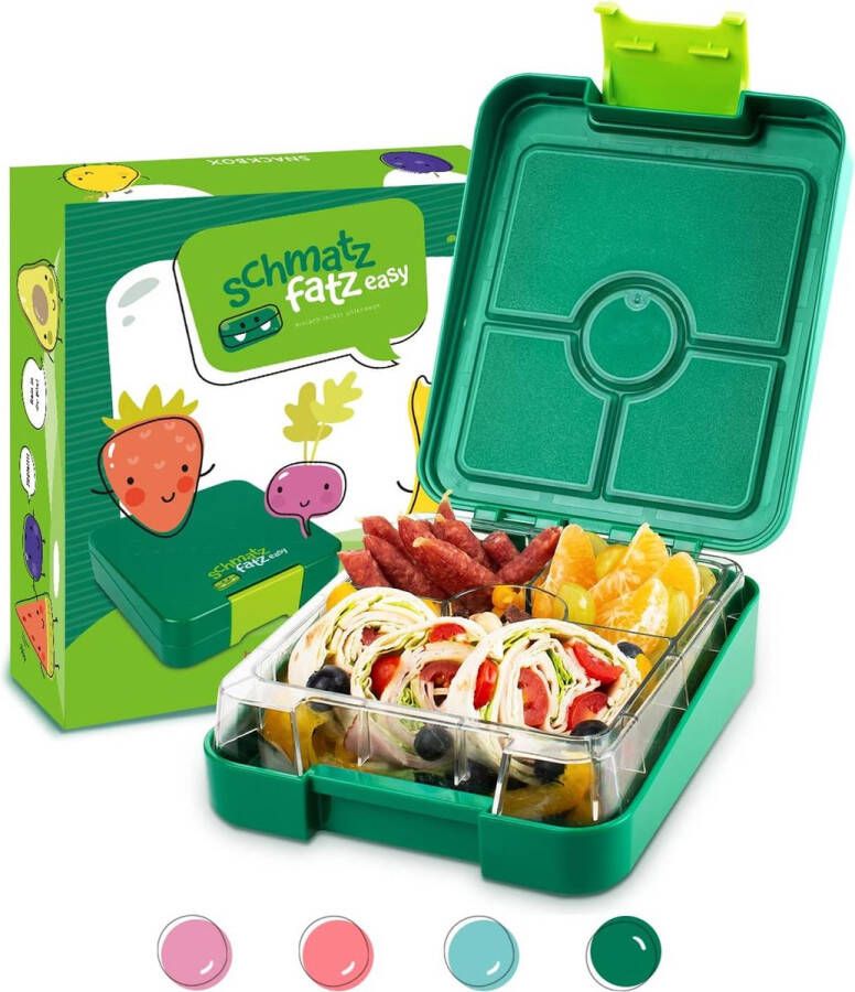 Easy kinder snackbox broodtrommel met vakken lunchbox (groen)