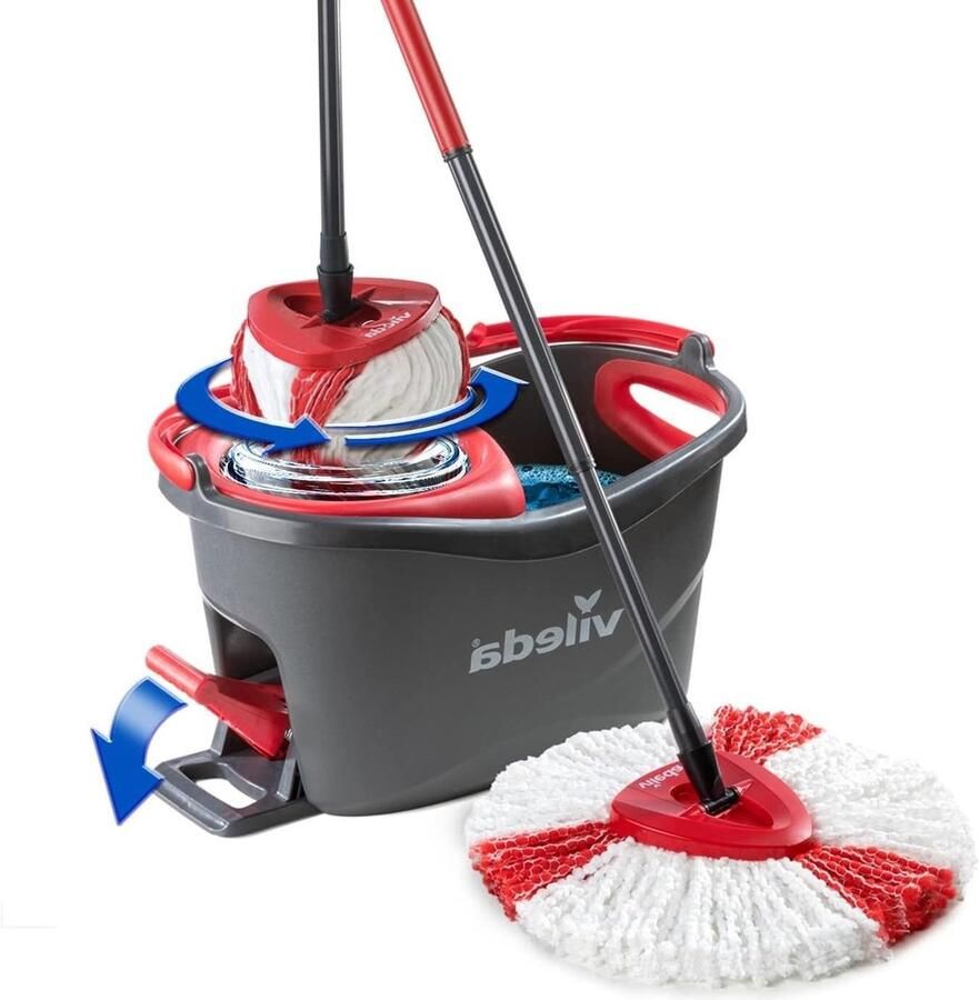 Easy Wring & Clean Turbo mop met pedaalemmer Telescopische steel 85-130 cm Franjemop met centrifugepers Microvezelfranjes 2in1 Mop en pedaalemmer Grijs