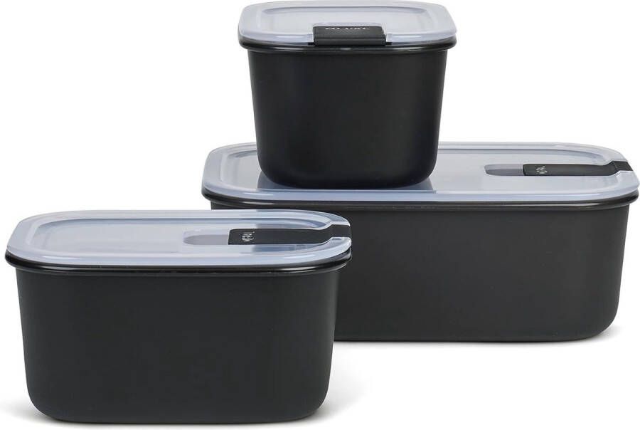 EasyClip 3-delige set met deksel en kliksluiting voor magnetron stoomkoker koelkast en vriezer 2 x 450 ml + 1000 ml Nordic zwart