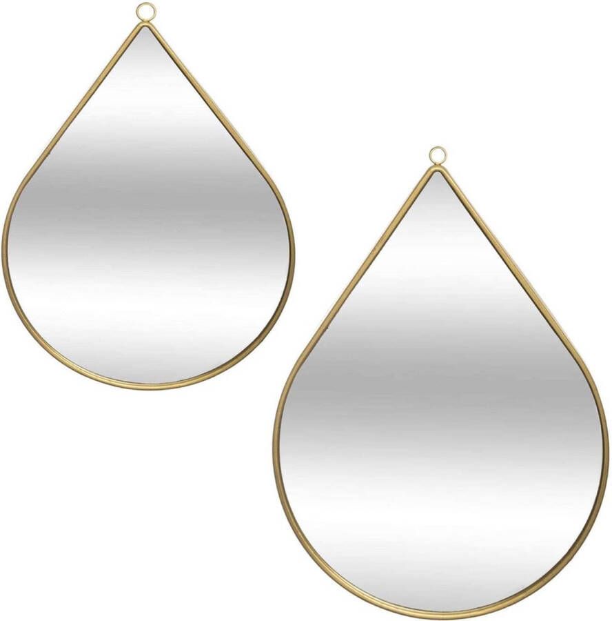Set van 2x spiegels wandspiegels druppel metaal goud Woondecoratie accessoires