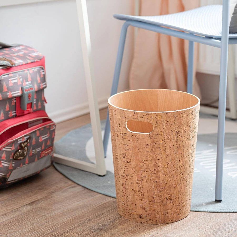 Echte Houtafval Papierbak Börje Moderne Houten Papieren Mand voor op Kantoor Kinderkamer Slaapkamer en meer 9 liter Kurk (modern)