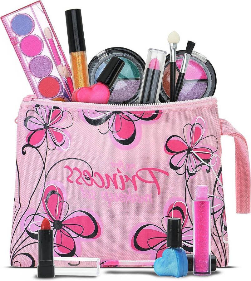 Echte wasbare speel-make-upset voor prinsessen kindermake-upset voor meisjes niet giftig complete make-upset met tas make up koffer meisje