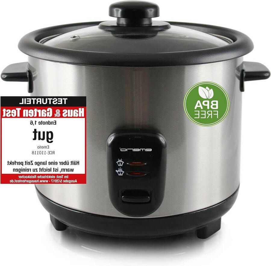 Eco Automatische Rijstkoker BPA Vrij 15L Volume Warmhoudfunctie Auto Off Antiaanbaklaag Glazen Deksel Incl. Rijstlepel Maatbeker Slowcooker 500 Watt RVS
