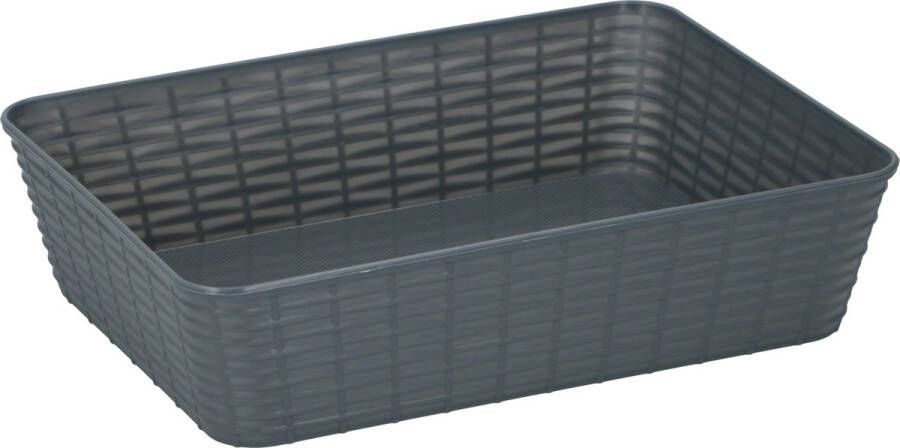 Merkloos Sans marque 6x Rechthoekige grijze kunststof opbergmanden met gevlochten structuur 25 x 19 x 6 cm Plastic opbergers Opbergen Opbergmandjes