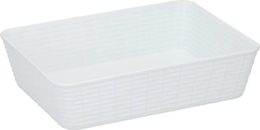 Merkloos Sans marque 6x Rechthoekige witte kunststof opbergmanden met gevlochten structuur 25 x 19 x 6 cm Plastic opbergers Opbergen Opbergmandjes