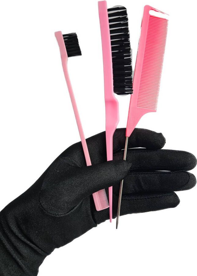 Edge kammen 3 stuks kam Edges Brush Babyhair set Roze