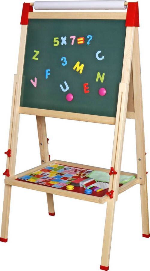 Merkloos Sans marque Educatief Houten Tekenbord voor Kinderen Schoolbord Krijtbord Magneetbord Inclusief Papierrol & Accessoires In Hoogte Verstelbaar