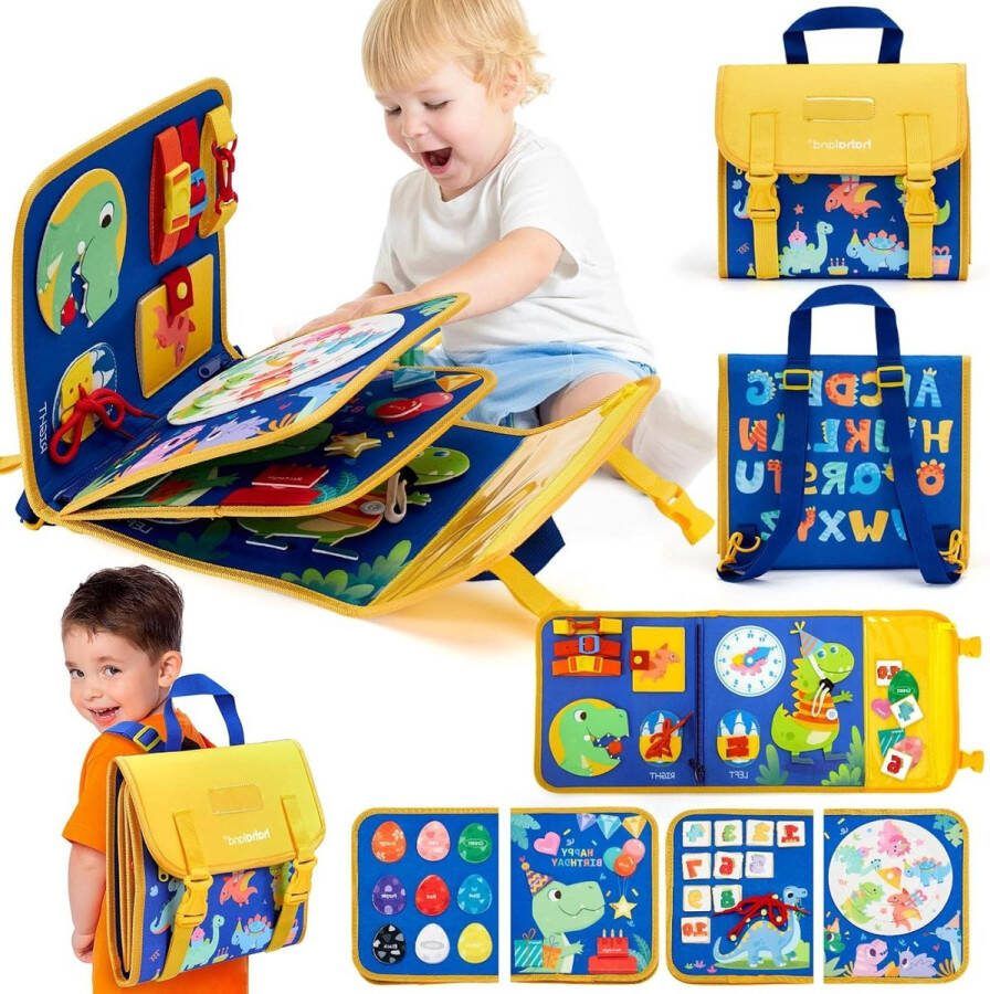 Educatief speelgoed Montessori voor kinderen 2-4 jaar Dinosaurus verjaardagscadeau jongens 18-in-1 kleuterspeelgoed leeractiviteiten 12 levensvaardigheden. Busy board