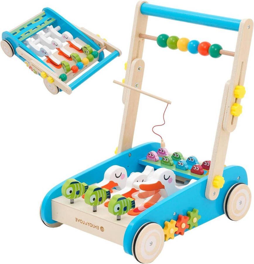 Educatieve loophulp houten loopwagen eendenvorm visspeelgoed peuters 9 maanden