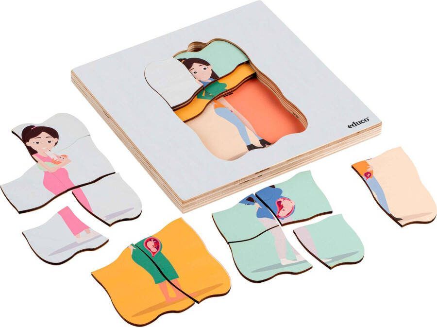 Educo Groeipuzzel Evolutie Levensloop van de mens Houten speelgoed Houten puzzel Educatief speelgoed Kinderspeelgoed 24 stukjes