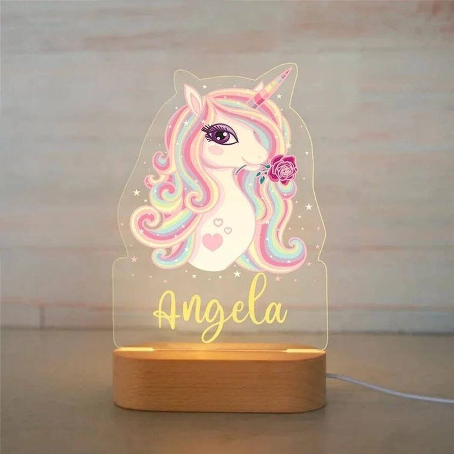 Eenhoorn nachtlampje met naam Nachtlamp Unicorn eenhoorn met roos lamp